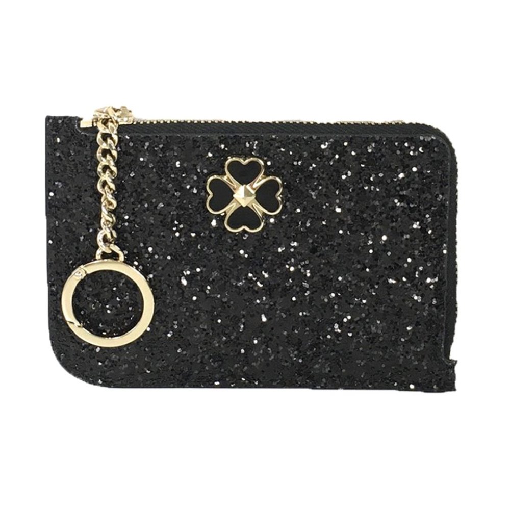 Kate Spade Odette Black Glitter Slim Card Holder with O Ring.  New with Tags